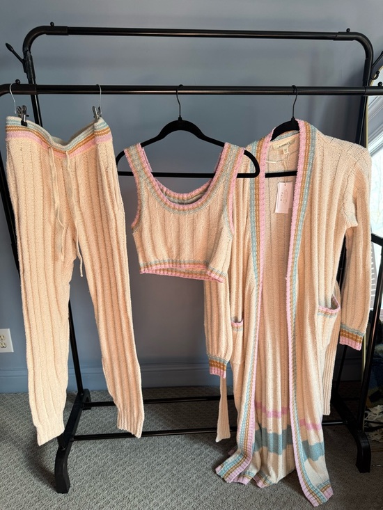 NWT l*space Knit Duster Cardigan in Ivy Cream Pastel Trim - Picture 11 of 11